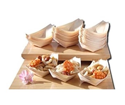 Platos en forma de barcos de madera de bambú x100 para los alimentos del partido, bocados, picar, canape